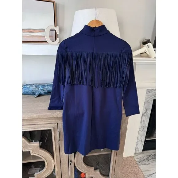 Tuckernuck Dress Women Navy Blue Cowgirl Suede Fringe Long Sleeve Size XSmall - Picture 4 of 9